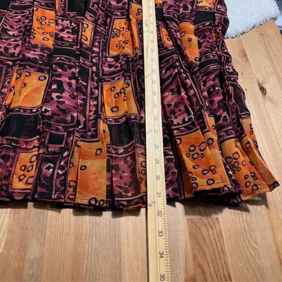 Womens Orange Red Printed Sheer Pleated Skirt & LS Button Down Top Set Sz XL/2XL - Picture 14 of 14